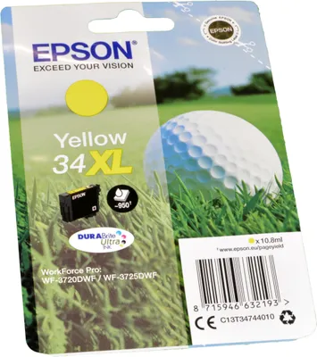 Produktbild von Epson Golf ball 34XL Golfball DURABrite Ultra Single Yellow Tinte, Hohe (XL-) Ausbeute, Gelb, Tinte auf Pigmentbasis, 10,8 ml, 1 Stück(e), 950 Seiten