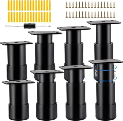 Produktbild von 8 verstellbare Möbelfüße in Schwarz, Höhe 8-12 cm aus Stahl