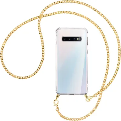 Produktbild von Handykette Backcover-Schutzhülle mit Band (Metall goldfarben) für Samsung Galaxy S10 - goldfarbene Kette