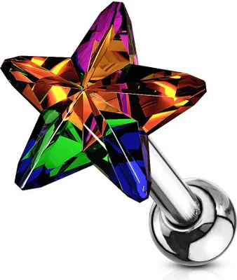 Produktbild von Tragus Ohr Piercing Stecker Helix Cartilage Barbell Stern Star Zirkonia Kristall Autiga® silber-aurora-borealis