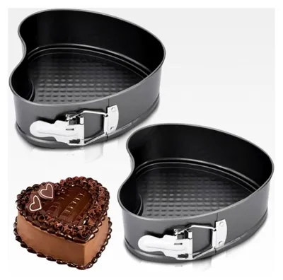 Produktbild von 2 Stück Herzbackform 18CM, Springform mit Antihaftbeschichtung, Herzform mit Flachboden, Kleine Kuchenformen für das Backen von Kuchen, Schwarz