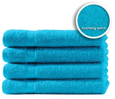 Produktbild von 4er Set Gästetücher Handtücher Duschtücher Badetücher Frottee 100% Baumwolle, Farbe:Türkis, Größe:Badetücher 100x150 cm