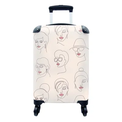 Produktbild von MuchoWow® Koffer Handgepäck Trolley Rollkoffer Kleine Reisekoffer mit 4 Rollen - Frau - Linienkunst - Muster - Pastell - Cabin Size < 55x40x23 cm & 55x40x20 cm - Fotokoffer - Kabinenkoffer - Boardgepäck - Reise-Box - Reisekoffer - Reisegepäck - Koffer mit Bild - Trolley für Kinder
