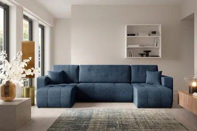 Produktbild von Furnisell U-Form Sofa mit Bettkasten Schlaffunktion "VERITA U", Blau
