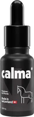 Produktbild von CALMA Hanföl für Pferde | Für alle Pferderassen | 100% pflanzlich | Schweizer Qualität | Vegan | mit hochwertigen MCT-Öl | 1000mg