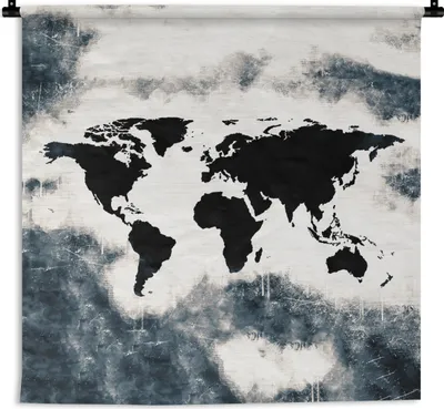 Produktbild von MuchoWow® Wandteppich Wandbehang Weltkarte - Holz - Schwarz 150x150 cm Tapisserie Dekoration Wandtuch - Wohnaccessoires - Modernes