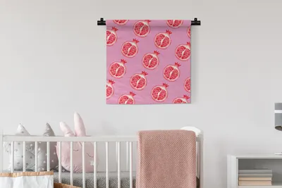 Produktbild von MuchoWow® Wandteppich Wandbehang Obst - Rosa - Schablonen 60x60 cm Tapisserie Dekoration Wandtuch - Dekorationen - Wand Decke