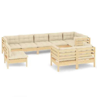 Produktbild von vidaXL 9-tlg. Garten-Lounge-Set mit Creme Kissen Massivholz Kiefer