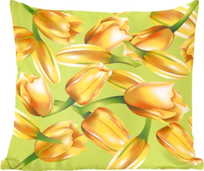 Produktbild von MuchoWow® Zierkissen Sofakissen Wohnzimmer Dekokissen 50x50 cm Eine Illustration von gelben Tulpen auf einem grünen Hintergrund - Komfort - Sofakissen
