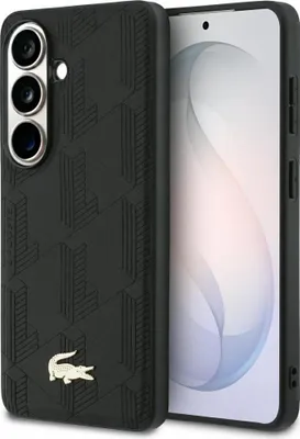 Produktbild von Hülle Lacoste Galaxy S26 Kunstleder schwarz MagSafe Logo goldfarbig
