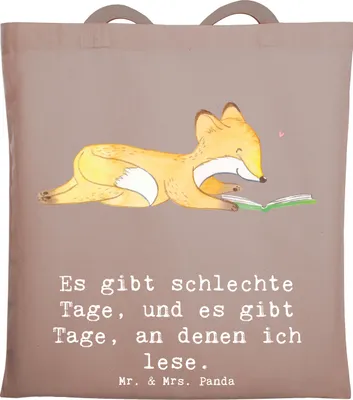 Produktbild von Mr. & Mrs. Panda festivaltasche Fuchs Lesen - Braun Pastell - Geschenk, Tote Bag, Jutebeutel, Schultasche, Bücher, Bücherwurm, Stoffbeutel, Tasche, Baumwolltasche