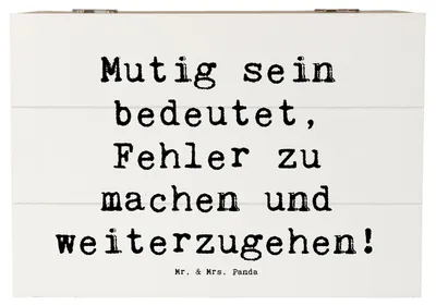 Produktbild von Mr. & Mrs. Panda Holztruhe Spruch Fehler machen Lernen 22 x 15 cm - Weiß - Geschenk, Herausforderung, schmucktruhe, Geschenkbox, Kiste, Vertrauem, Mutmacher, Zuversicht