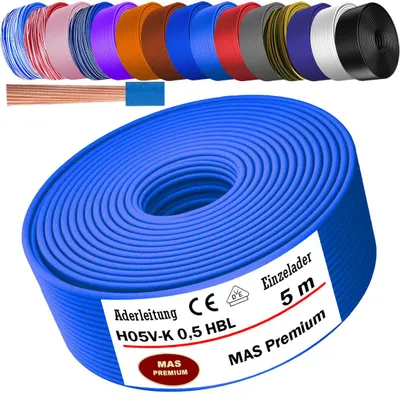 Produktbild von 5m Aderleitung H05 V-K 0,5 mm² Hellblau Einzelader flexibel