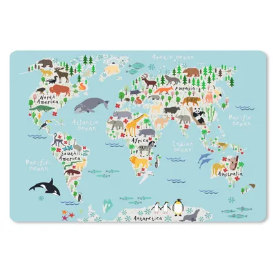 Produktbild von MuchoWow® Schreibtischunterlage Weltkarte - Kinder - Tiere - Blau - Orca - Wal 60x40 cm - XXL Mauspad - Großes Mauspad