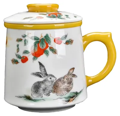 Zdjęcie produktu dla Solidchoice - Filiżanka do herbaty z porcelany 3 w 1 z zaparzaczem/pokrywką/uchwytem - 415 ml