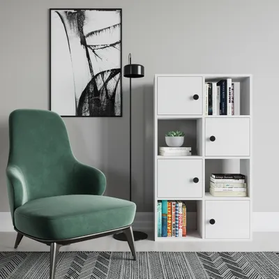 Image de Bibliothèque Decorotika Tasso, avec rangements fermés et ouverts, hauteur 124,5 cm | Blanc