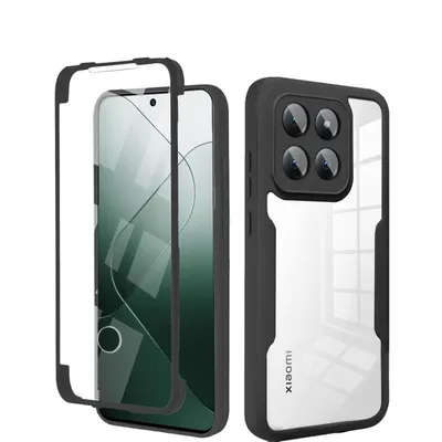 A product shot of a phone case and a phone with a screen protector.
