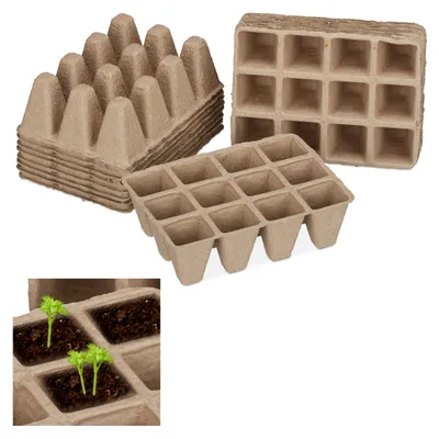 Produktbild von 2040 x Anzuchttöpfe, biologisch abbaubar, Aufzuchttöpfe für Pflanzen, eckig, Pflanztöpfe, Zellulose, H: 5cm, beige
