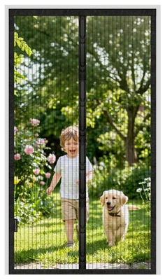 Productafbeelding van MYCARBON vliegenhor voor buitendeur, 100 x 210 cm, met magneetsluiting – Afmetingen 100x210cm, zwart gestreept