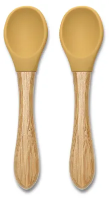 Produktbild von Lorelli Silicone Spoons with Bamboo 2er Set – Babylöffel 6+ Monate, weicher Silikonkopf, Bambusgriff, ergonomisch, sanft zum Zahnfleisch