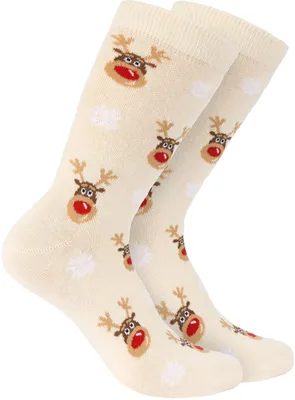 Produktbild von BRUBAKER Vánoční ponožky pro muže a ženy - Bavlněné ponožky pro chladné dny Reindeer Beige - Bavlněné ponožky Vánoce - Velikost 41-45, 6 párů