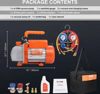 Produktbild von VEVOR Vakuumpumpe 113L/min Unterdruckpumpe 180W 200ml-Ölkapazität Vakuumgeräte Verteiler-Manometer-Set Klimaanlage Kfz-Kühlsystemen
