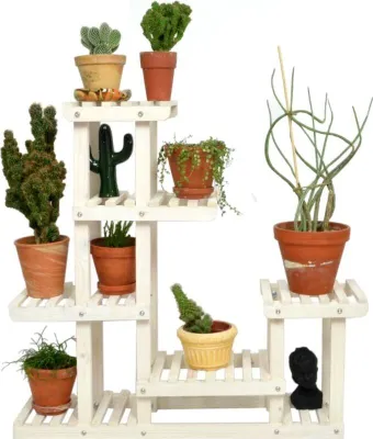 Produktbild von DIXIE STORE Blumenhocker - Pflanzenstand aus Holz für 5 Blumen - Weiß 73 cm
