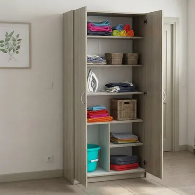 Image de Zadok - Armoire polyvalente 2 Portes, 80x170h cm Chêne Brun, 5 Étagères