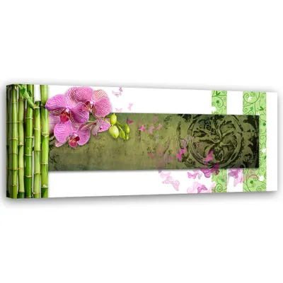 Produktbild von Leinwandbild Orchidee und Bambus 90x30 Feeby Grün bild für die wand bereit zum aufhängen