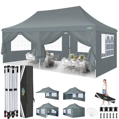 Produktbild von Faltpavillon 3x6m Wasserdicht UV50+ Grau mit 6 Seitenwänden 420D Oxford PU1500mm
