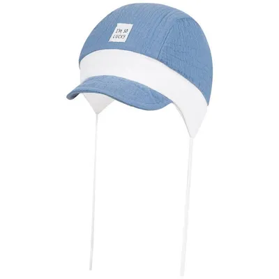 Produktbild von Schirmmütze Bindemütze Sommermütze Erstlingsmütze Baby Junge Musselin, Blau, Gr. 42/44