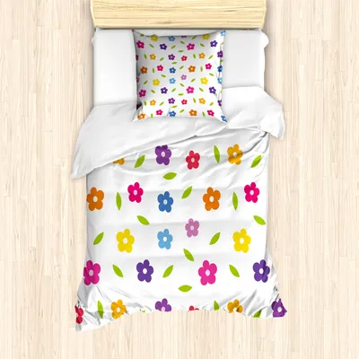 Produktbild von ABAKUHAUS Bunt Mantele, Gänseblümchen Blätter Wiese, Milbensicher Allergiker geeignet mit Kissenbezügen, 135 cm x 200 cm - 80 x 80 cm, Mehrfarbig
