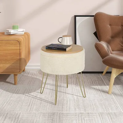 Produktbild von WOLTU Sitzhocker mit Stauraum runder Fußhocker Teddy-Fleece Metallbeine Farbe: beige