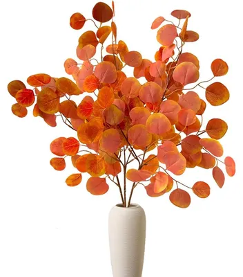 Immagine prodotto di Rami artificiali di eucalipto autunnali, confezione da 3, lunghezza 65 cm, color arancione