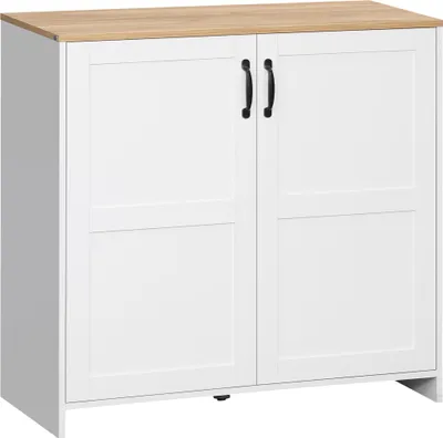 Image de HOMCOM Armoire Meuble de Rangement Buffet Cuisine avec Placard 2 Portes et 2 étagères réglables - Blanc et Aspect Bois - 90 x 39,5 x 88 cm