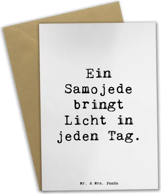 Produktbild von Mr. & Mrs. Panda Grußkarte Spruch Samojede Licht - Weiß - Geschenk, Klappkarte, Wärme, einladungskarten, geistige Auslastung, freundliches Wesen, Hund, vatertagskarte
