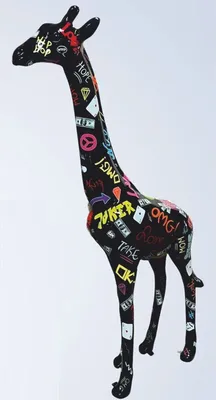 Produktbild von Casa Padrino Garten Deko Skulptur Giraffe Schwarz / Bunt H. 205 cm - Garten Figur