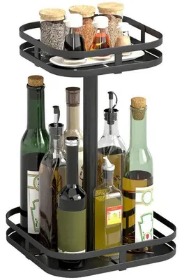 Image de Étagère à épices - Carrousel à épices rotatif, 2 niveaux - Avec ventouses - Acier inoxydable - Noir