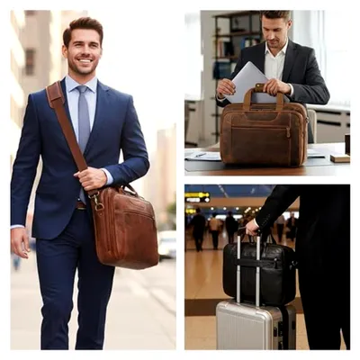 Produktbild von "Henrik Große Aktentasche Herren Leder Schwarz Business Tasche Arbeitstasche Laptoptasche 17 Zoll Vintage Umhängetasche Herren Lehrertasche Bürotasche Uni Tasche