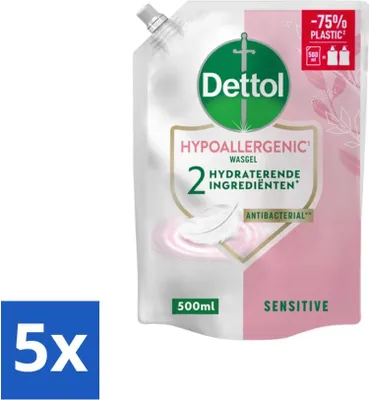 Image de Recharge de savon pour les mains Dettol - Hypoallergénique - Sensible - 500 ml - Pack avantage - 5 pièces