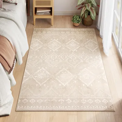 Produktbild von Boho Teppich 120x170 cm flauschig waschbar rutschfest beige