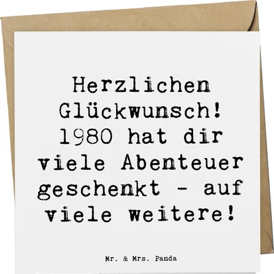 Produktbild von Mr. & Mrs. Panda Deluxe Karte Spruch 1980 Geburtstag Abenteuer - Weiß - Geschenk, Erlebnisse, doppelkarte, Geburtstagsjahr, Glückwunschkarte, Jubiläum, feiern, Klappkarte