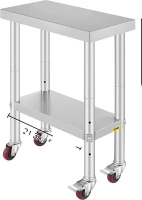 Obrázok produktu pre Kuchynský prípravný stôl z nehrdzavejúcej ocele, 4 otočné kolieska, nosnosť od 100 kg do 300 kg, 24 x 12 palcov