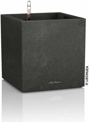 Produktbild von LECHUZA-Pflanzgefäß CANTO Stone 40 Low Graphitschwarz | Pflanzgefäß mit Bewässerungssystem | Naturstein-Optik | 40 x 40 x 40 cm | 13722