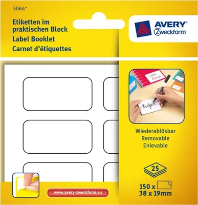 Produktbild von Etiketten im Block 38x19mm Wiederablösbar 150x Stück
