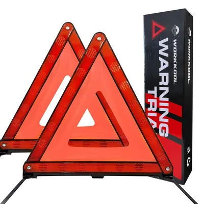 Image de Triangle de signalisation pour véhicules, lot de 2, réfléchissant, avec boîte de rangement de 43x43x43 cm, conforme à la norme ECE R27