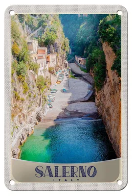Produktbild von Blechschild Reise 12x18cm Salerno Insel Natur Boot Strand Sonne Schild