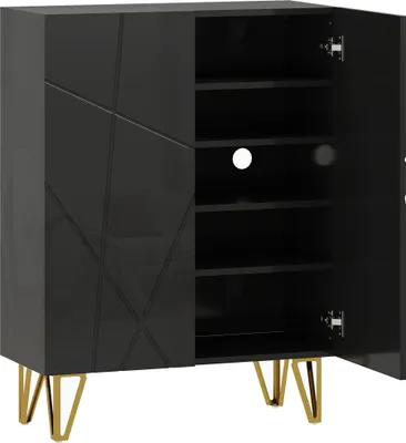 Produktbild von Schuhschrank mit 2 Türen, Schuhregal, Schuhaufbewahrung mit 3 Verstellbaren Ablagen 72 x 31,5 x 95 cm, Schwarz