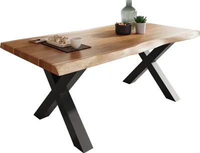Produktbild von Esstisch Baumkante massiv Akazie Natur 180 x 90 X-Gestell schwarz ATLAS
