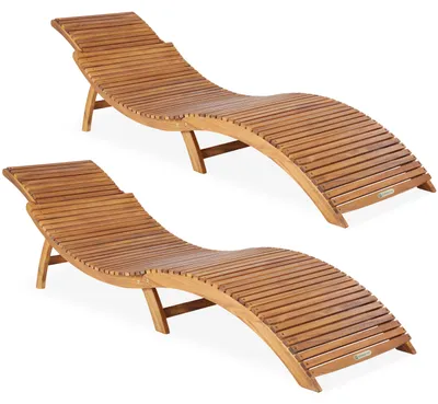 Immagine prodotto di CASARIA® 2x Lettino Prendisole in Legno d' Acacia Certificato FSC® Pieghevole Ergonomico Sdraio da Giardino Sauna